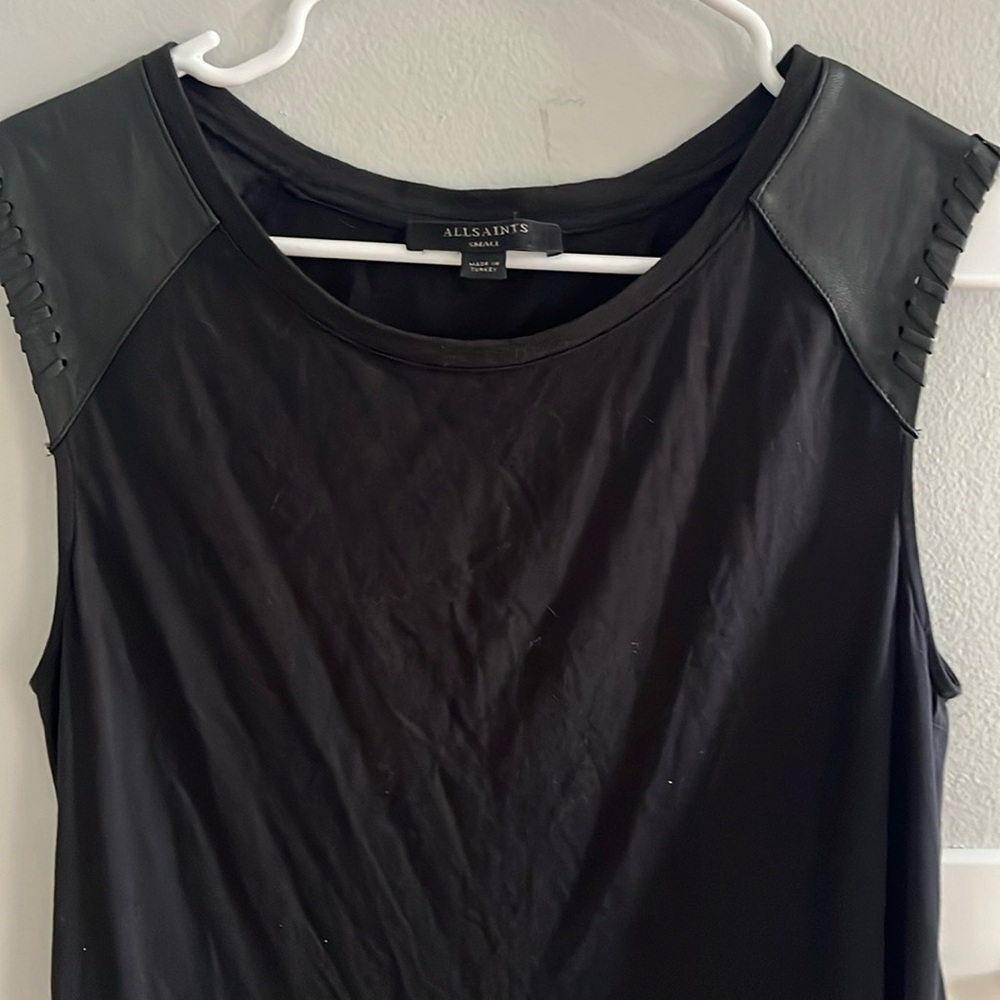 Allsaints black tank top with leather shoulders size small